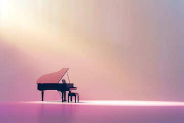 スポットライトがあたるステージにあるグランドピアノ