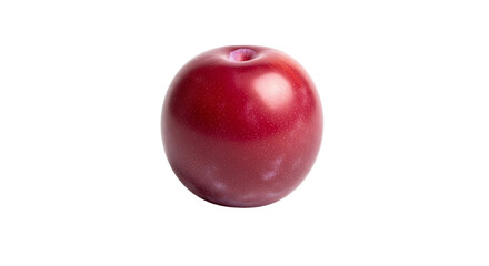 Closeup of a single ripe plum isolated on transparent background, showcasing its smooth, dark red skin and round shape, perfect for illustrating healthy eating and fresh fruit