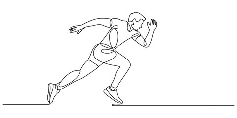 Continuous line art drawing of a runner in starting position
