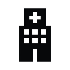Fototapeta premium Black hospital building icon with white cross and windows medical healthcare
