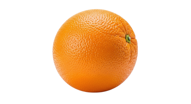 A vibrant and fresh orange, isolated on transparent background, showcasing its smooth, textured skin and inviting color, perfect for healthy eating and refreshing juice concepts