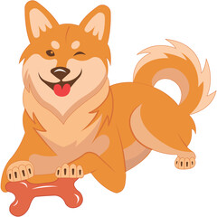 Joyful Shiba Inu Dog Winks While Holding a Bone With a Playful Expression and Energetic Stance on a Transparent Background Ideal for Playful Designs and Pet Enthusiast Content