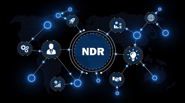 global network traffic analysis and security dashboard. digital cyber security concept on blue virtual screen. futuristic ndr network detection and response interface.