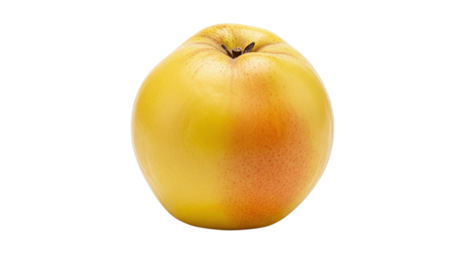Fresh quince isolated on transparent background, showcasing its unique shape, goldenyellow hue, and subtle reddish blush, a testament to natures artistry