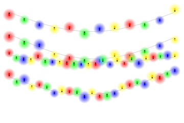Festive Multicolored String Lights with Transparent Background for Celebrations