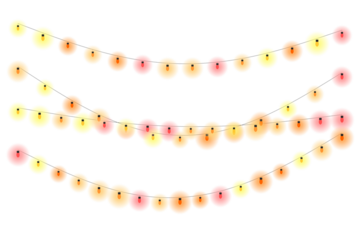 Festive String Lights with Transparent Background, Warm Colors for Celebrations
