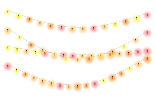 Festive String Lights with Transparent Background, Warm Colors for Celebrations