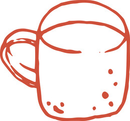 Whimsical line art illustration of red cup with tea or coffee drink. Vector vintage cottagecore Christmas hand drawn doodle.