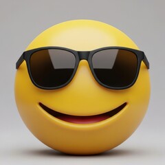 Cool yellow emoji wearing black sunglasses, a modern 3d icon.