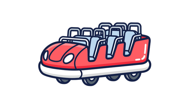Stylized illustration showcases vibrant red rollercoaster car on white backdrop joy ride