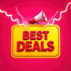 Best deals sign with megaphone, lightning, sale announcement