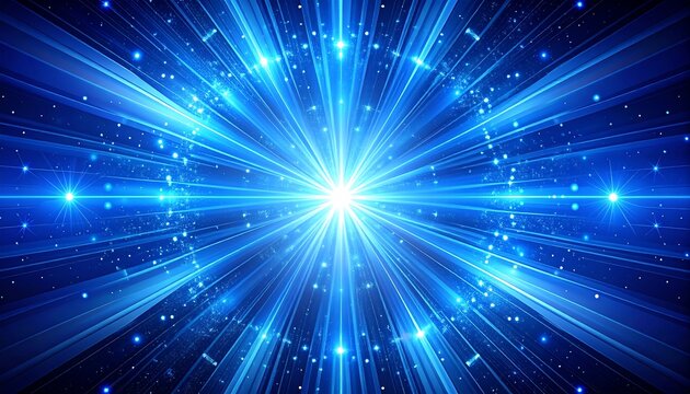 Luminous, abstract starburst of light streaks and tiny particles, glowing a vibrant, cool blue