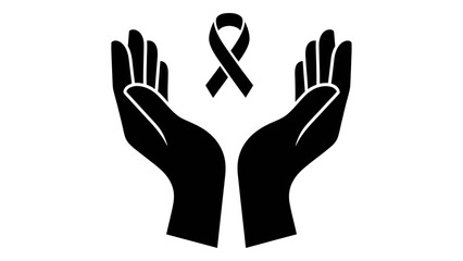 Symbolic illustration of two hands supporting an awareness ribbon, conveying messages of hope, care, and community solid
