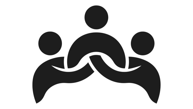 Three stylized human figures with interlocked arms forming a symbol of unity, community, support, and solidarity, isolat