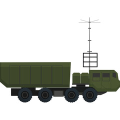 Military Truck With Antenna For Communication And Transportation In Olive Drab Color With A Transparent Background