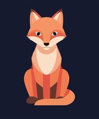 A charming cartoon fox sits against a dark blue background, its orange fur and white markings creating a striking contrast in this delightful illustration