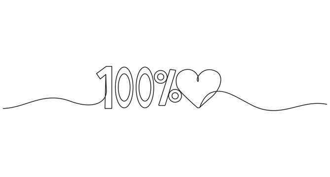 Continuous One Line Drawing of 100 Percent Symbol,Percentage Symbol Drawn with a Single Continuous Line