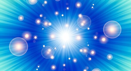 Radiant Burst of Light and Floating Orbs on Aquamarine Cyan Backdrop