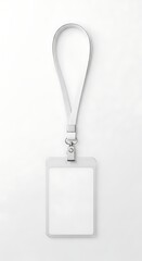 Fototapeta premium Blank white badge holder with lanyard on white background