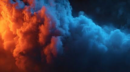Dynamic Abstract Smoke Background with Vibrant Orange and Blue Hues.