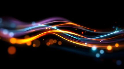 Dynamic Light Trails Abstract Background with Vibrant Colors and Bokeh Effects.