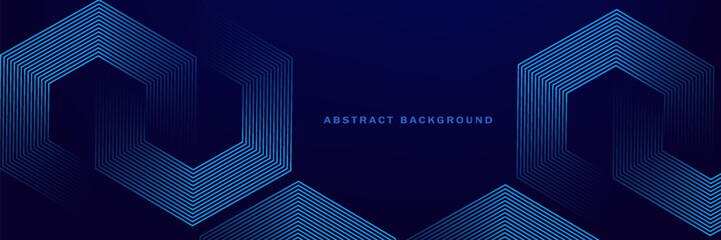 Dark blue background with hexagon geometric lines pattern. Abstract shiny hexagon lines. Futuristic technology concept