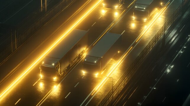 Dynamic long exposure shot of vehicles on a highway at night, creating streaks of light.