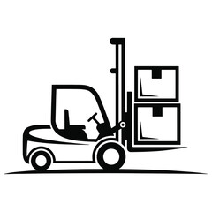 Black silhouette of a forklift lifting two boxes on a white background truck cargo