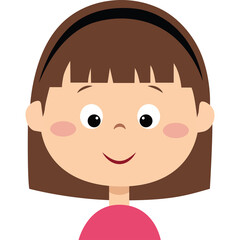Close Up Portrait of a Young Girl with Short Brown Hair and a Pink Shirt Against a Transparent Background Simple Flat Design