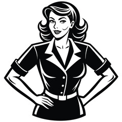 Confident Retro Woman with Hands on Hips Vector