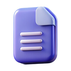 3d purple document icon with folded corner isolated on transparent background