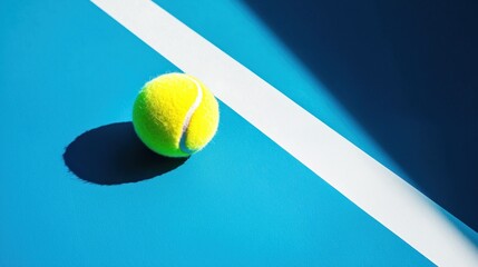 Tennis ball on blue court surface