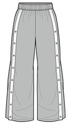 Tear Away pants basketball sweatpants with side snap button up fashion flat sketch vector illustration technical cad drawing template