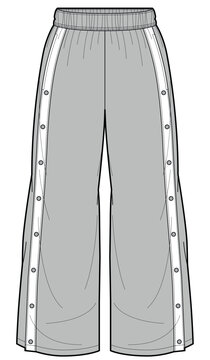 Tear Away pants basketball sweatpants with side snap button up fashion flat sketch vector illustration technical cad drawing template