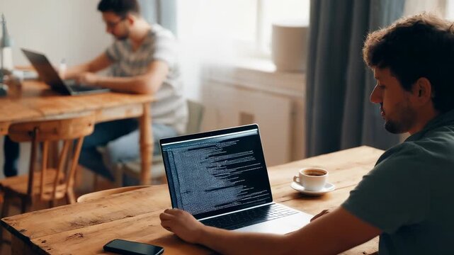 Programmers Working on Laptops in a Cozy Office Environment
