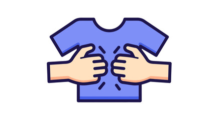 Illustration depicting hands attempting to stretch or expand a blue t-shirt size alteration