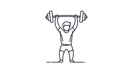 Illustrative linear depiction of a weightlifter executing overhead press with barbell