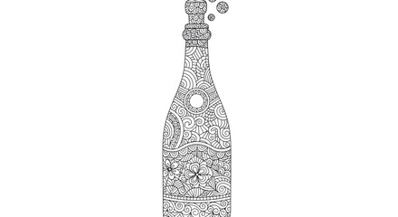 Intricate champagne bottle design, perfect as an elaborate coloring page for adults