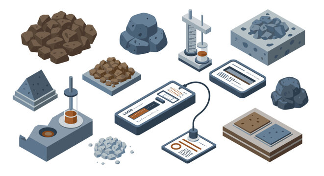 Construction material testing equipment in isometric style