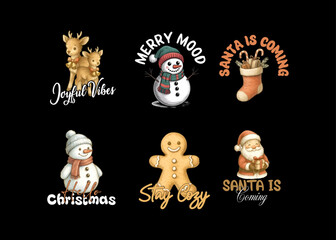 CHRISTMAS T-SHIRT DESIGN: Vector custom modern style merry christmas design template mug sticker pillow