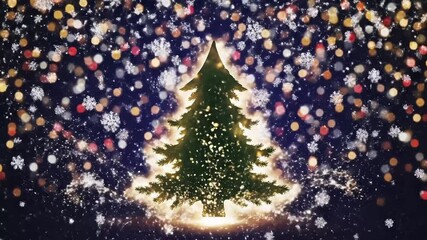 Celebrate the magic of Christmas with a shimmering tree and falling snowflakes, perfect for holiday greetings and winter promotions