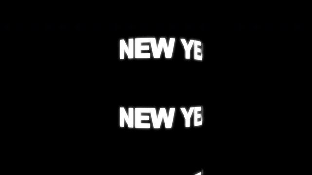 Happy New Year text with cylindrical animation on black background. 4K video, suitable for virtual events and engaging social media content. new year celebration