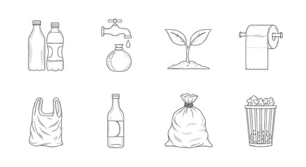 Eco-friendly icons: recycling, water conservation, and sustainable living essentials