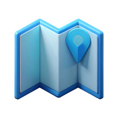 Open folded map with blue location pin isolated on transparent background