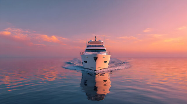 Luxurious white yacht cruising at sunset on calm waters for relaxation and travel inspiration