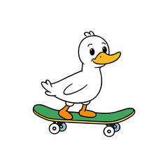 Cute cartoon duck character riding a green skateboard silhouette