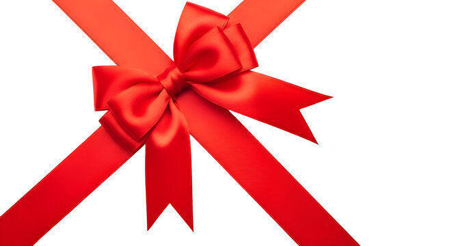 Luxurious red satin bow with flowing ribbons elegantly arranged diagonally symbolizing celebration romance and festive occasions a perfect visual for heartfelt gifts and special moments ideal for