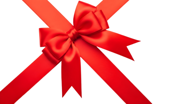 Luxurious red satin bow with flowing ribbons elegantly arranged diagonally symbolizing celebration romance and festive occasions a perfect visual for heartfelt gifts and special moments ideal for