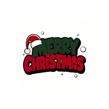 Festive merry christmas text with santa hat and snow silhouette
