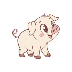 Adorable cartoon piglet with big eyes and curly tail silhouette